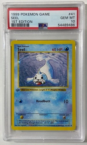 Pokemon - Base Set 1st Edit. 1999 Shadowless "SEEL" PSA 10 Gem/Mint #41/102.
