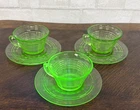 Vintage 6 Piece Anchor Hocking Uranium Coffee Tea Cup & 6" Saucer Circle Pattern