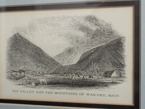 Framed Vtg Hawaii Engraving Print Wailuku Maui Wall Art History IAO Mountains