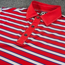FootJoy FJ Mens Large Athletic Fit Red White Blue Striped Performance Golf Polo