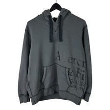 Mens Y2K Abercrombie Fitch Soft AF Fleece Grey Pullover Hoodie Size M