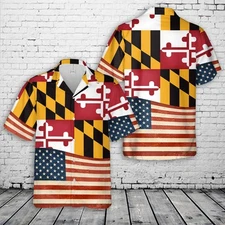 Maryland State And American Flag Hawaiian Shirt
