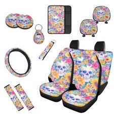 Sugar Skull Flower 13 Print Auto Seat Protector Full Set, Sunflower Skeleton ...