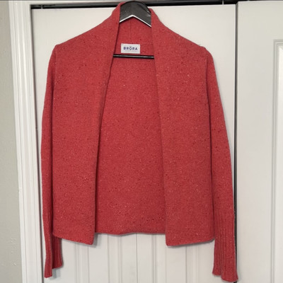 Brora Cardigan Sweater Womens Small Pink 100% Cashmere Open Front Scotland