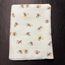 Carter's Flannel Baby Receiving Blanket Aqua Blue Monkey Banana Apple Fruit