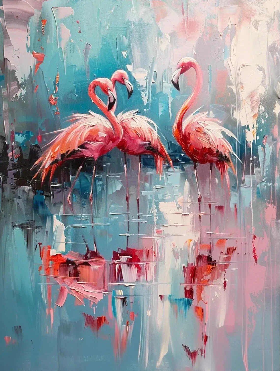 Flamingos Pink Stunning Oil Painting Unframed Canvas Print Australian Wall Art