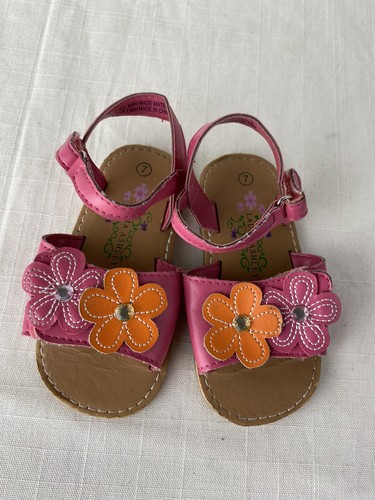 Laura Ashley Jugend 7 fuchsia Blumen Sandalen Mädchen Kleinkind rosa orange Riemen gebraucht, in einwandfreiem Zustand