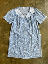Vintage 1960s/70s Lady Manhattan Nightgown House Dress Blue and White, Medium