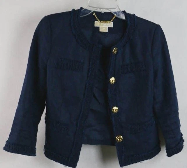 MICHAEL KORS BLUE LINEN 3/4-SLEEVE JACKET W/H GOLD SNUPS SZ 16 - Image 2 of 4