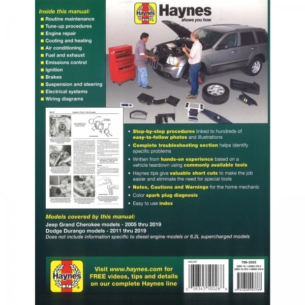 Jeep Grand Cherokee Dodge Durango 2005-2019 Reparaturanleitung Haynes - Bild 2 von 4