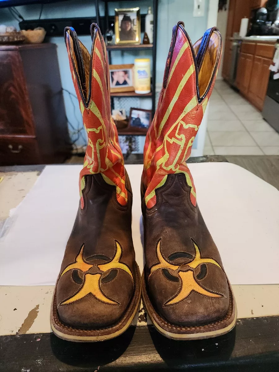 Men s Tin Haul Danger Zone Zombie Brown Leather Square Toe Western