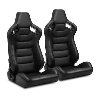 2 x Black+Side carbon Fiber Mixed PVC leather L/R Racing Car Seat+Slider