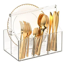 Acrylic Utensil Caddy.Silverware Organizer & Utensil Holder-Heavy-Duty Counte...