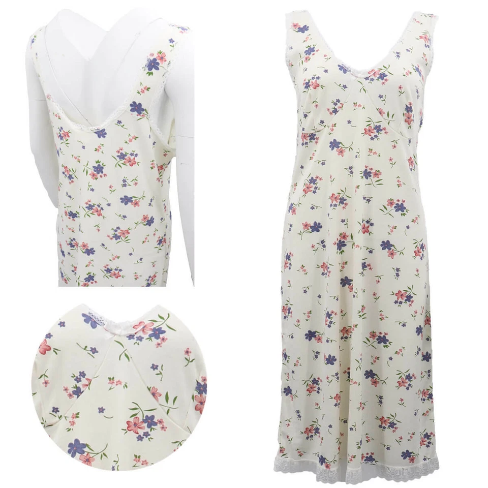 Women 100% Cotton Sleeveless Nightie Night Lace Dress Gown Pyjamas Sleepwear PJs - image 3 of 4