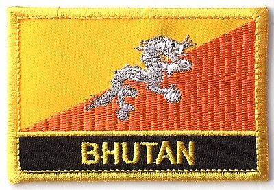 BHUTAN National Flag With Name Embroidered Iron On Sew On Patch Badge