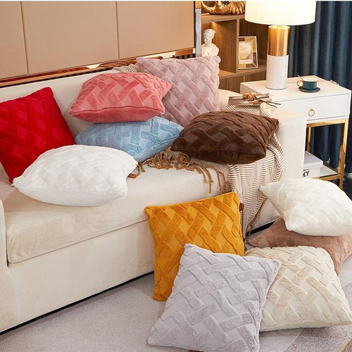 2x Plush Grid Sofa Throw Pillow Covers Soft Fluffy Cushion Case Pillowcase Multi - Picture 3 of 21