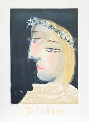 Pablo Picasso, Femme a la Robe, Blanche Couronee de Fleurs, Lithograph