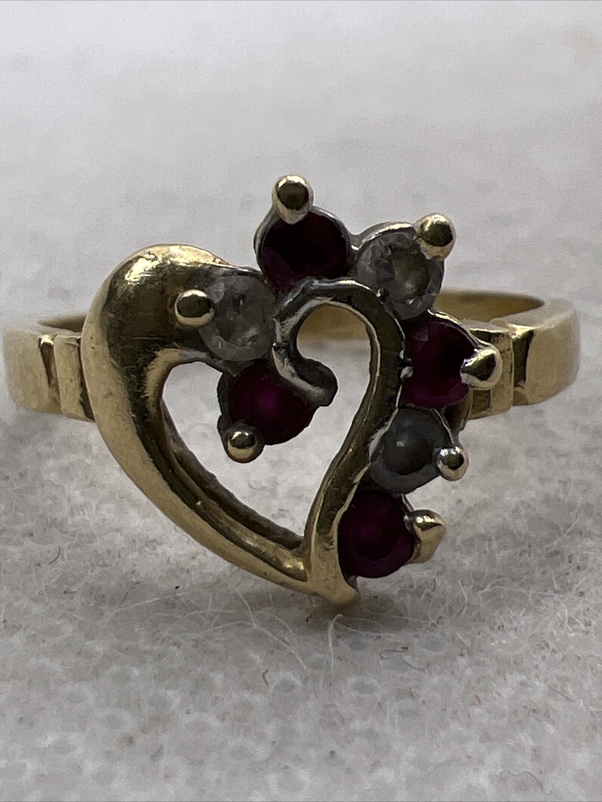 CUTE Solid 14K Yellow Gold Created Ruby & White C… - image 1