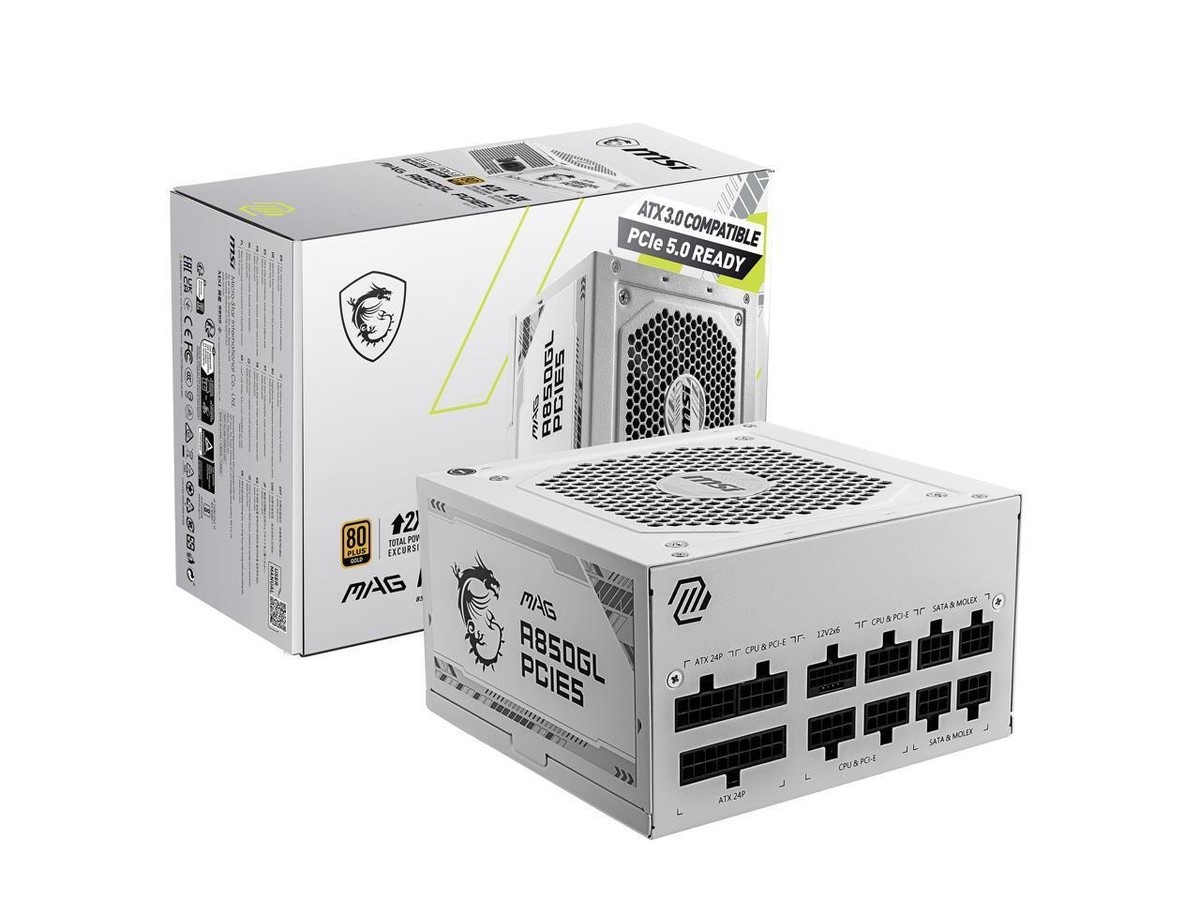 MSI MAG A850GL ホワイト ATX 3.1 PCIe 5.1 MSI - MAG A850GL PCIE 5.0 WHITE, 80 GOLD Fully Modular Gaming PSU