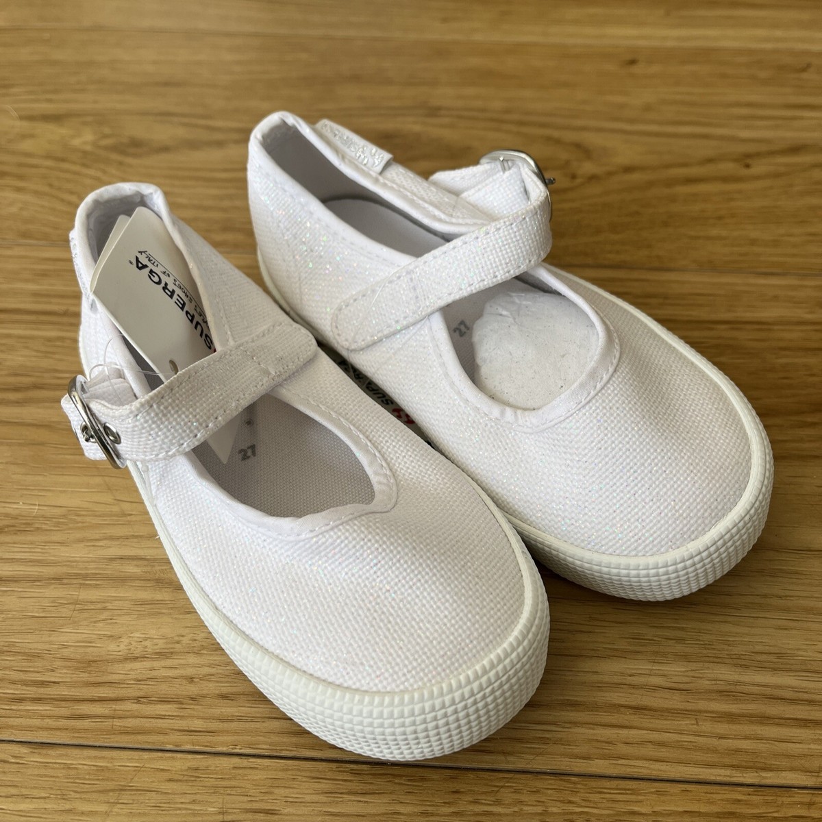 Superga Kids White Sparkle Buckle Fasten Pump Shoes UK
