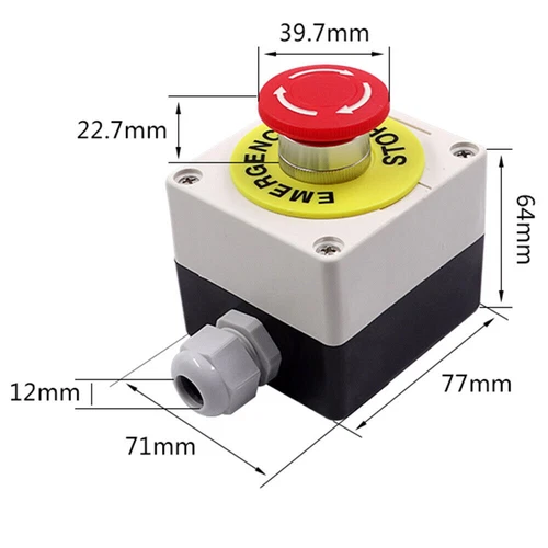 STOP Switch Latching Mushroom Head Emergency Stop Push Button Control Box 22mm