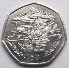 Gibraltar, 50 Pence, 1996, Christmas, aUNC, Original, Scarce