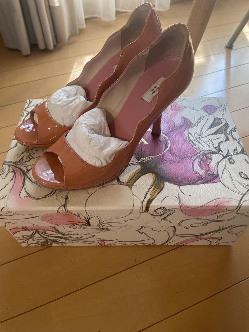 Rare PRADA Pink Patent Leather Open Toe Heels Pumps Shoes Women's