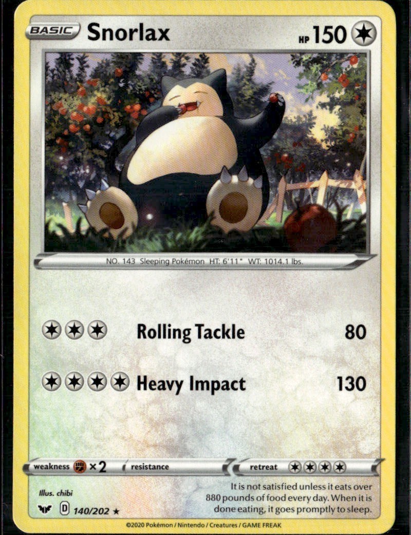 Snorlax Rare SWSH01: Sword & Shield Base Set 140/202 Colorless Pokemon Card