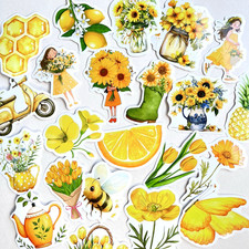 Yellow Summer Stickers 50 pc Junk Journal Collage Scrapbooking