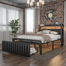 Full Queen Size Bed Frame with Charging Storage Headboard Drawers LED Lights