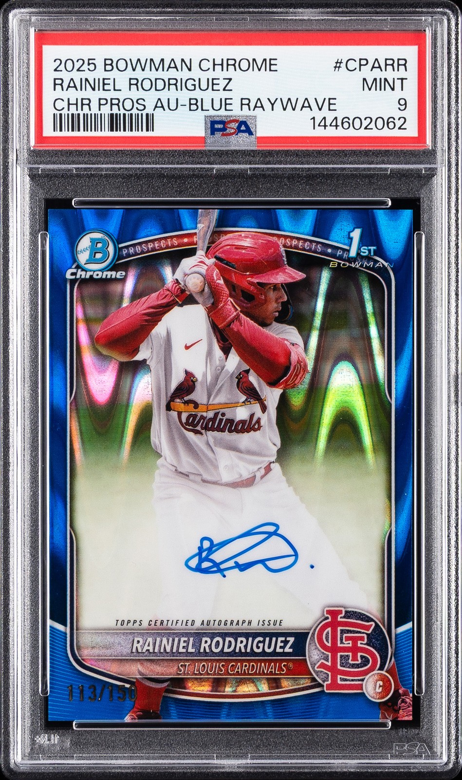 2025 BOWMAN CHROME PROSPECT AUTOS BLUE RAYWAVE RAINIEL RODRIGUEZ 113/150 PSA 9