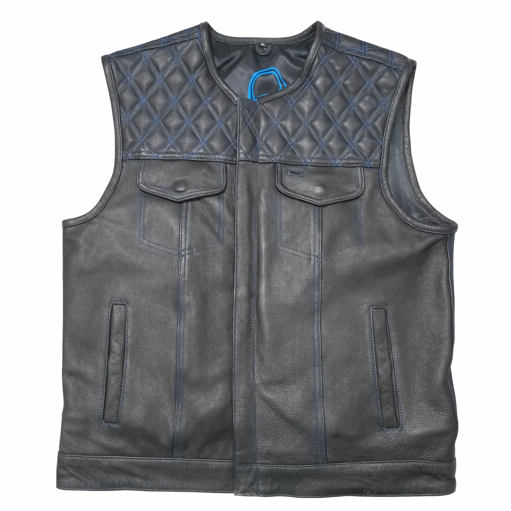 Men’s Black Leather Vest Biker Motorcycle Genuine Leather Sleeveless Handmade