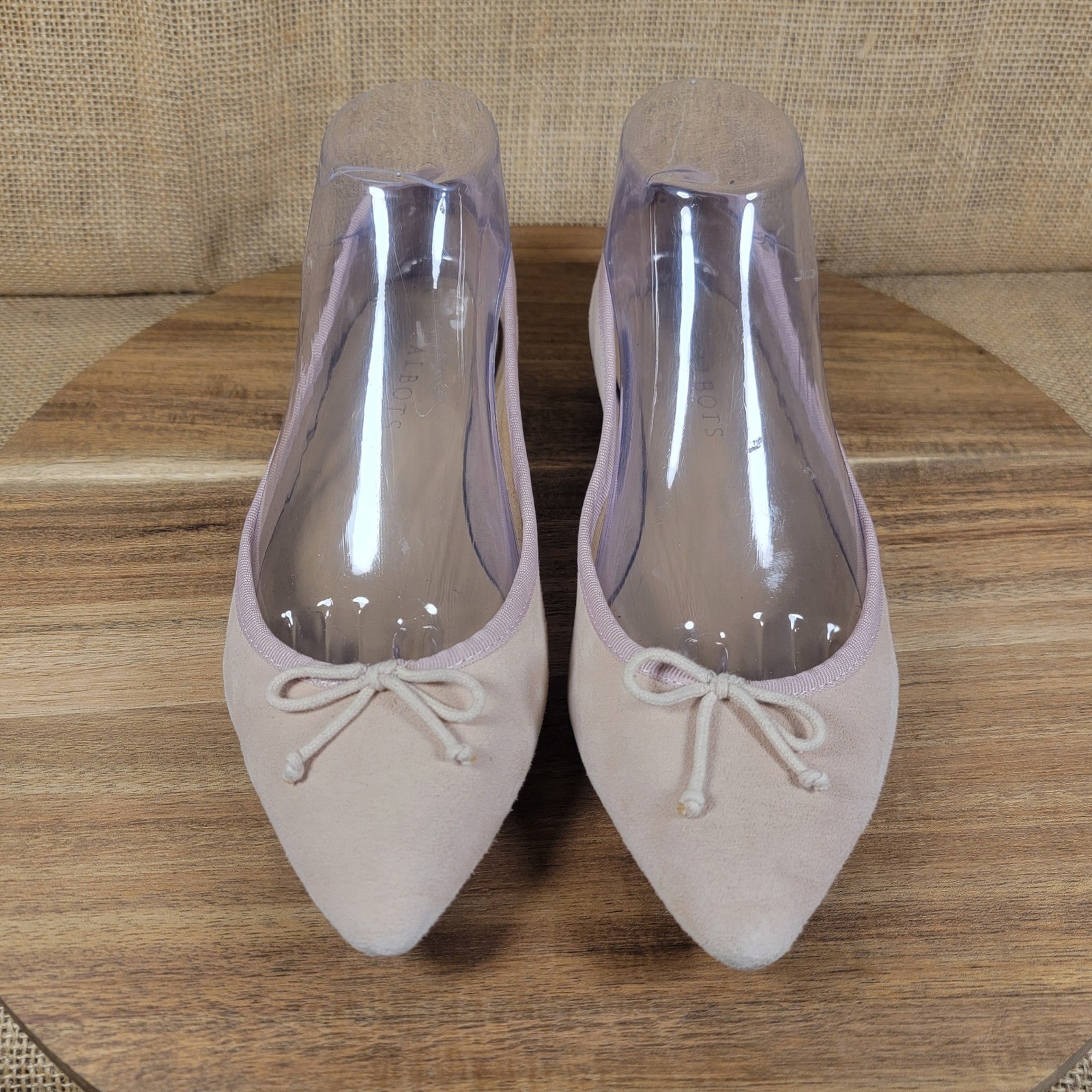 Talbots Flats Pointed Toe Suede Leather Bow Ballet Women 7.5M Pink Blush Neutral-image