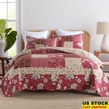Cotton Quilt Set Rustic Patchwork Reversible Bedding Lightweight Bedspread Shams