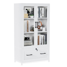 Lateral File Cabinet with Glass Doors Adjustable Shelves for Home Office 70''H