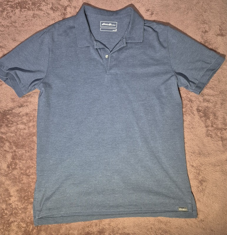 Retro Eddie Bauer Polo Shirt Mens L Blue 100% CottonLogo Casual Short Sleeve