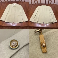 Basler Jacket Green UK 40 ? Cashmere Wool Full Zip Pockets Gold Art Deco Blazer