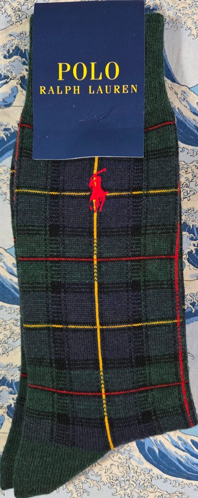 Polo Ralph Lauren Mens Japanese Wool Mix Socks Chunky Varied Check Green UK 7-9