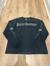 Vintage Harley-davidson Shirt Mens Xl Black Long Sleeve Flames Chrome Biker Tee Vintage Harley-davidson Shirt Mens Xl Black Long Sleeve Flames Chrome Biker Tee