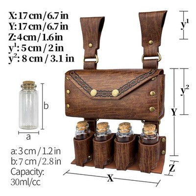 Medieval Alchemy Faux Leather Belt Bag with 4 Cork Potion  display picture 1
