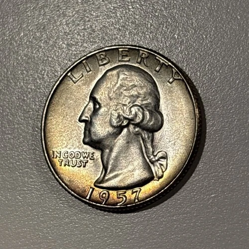 1957-D Washington Quarter GEM BU, TONED! 90% Silver 25c