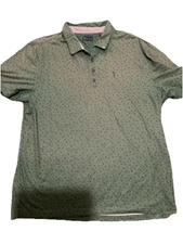 Men’s William Murray All Over Rose Print Golfing Polo Shirt Size 2XL Green