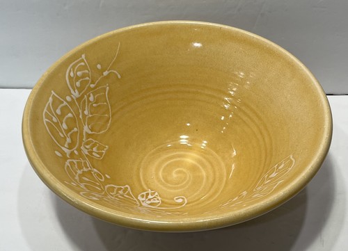 Lakeside Pottery Canada 12" Yellow Large Decorative Bowl with Leaf Motif