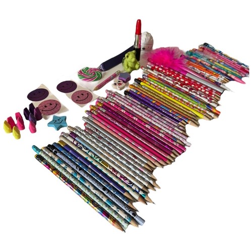Y2K Vintage Girly Pencils Erasers Stickers Lot 60+ Novelty School Supplies B20Q
