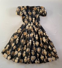DOLCE & GABBANA GOLD SACRED HEART BLACK SILK DRESS UK 6 US 2 IT SZ 38 Preloved