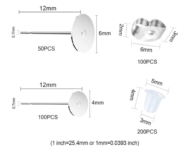 450 PIEZAS Poste de Pendiente Almohadilla Plana de Acero Inoxidable, Mariposa y Goma Bala Earri Foto 3 de 4
