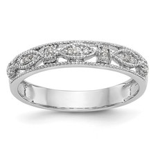 14K White Gold 1/10 Ct Round Cut Diamond Wedding Band Ring Size 7