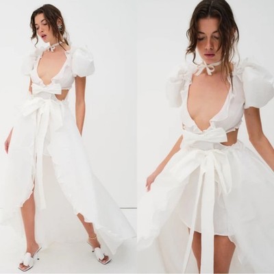 For Love & Lemons Leia Two Piece White Bridal Maxi Gown Size Small