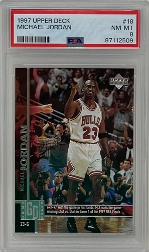 Michael Jordan 1997 Upper Deck Chicago Bulls NBA Basketball Card #18 PSA 8