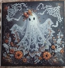 Finished Halloween Cute Ghost Diamond Art Greeting Card with Envelope #5